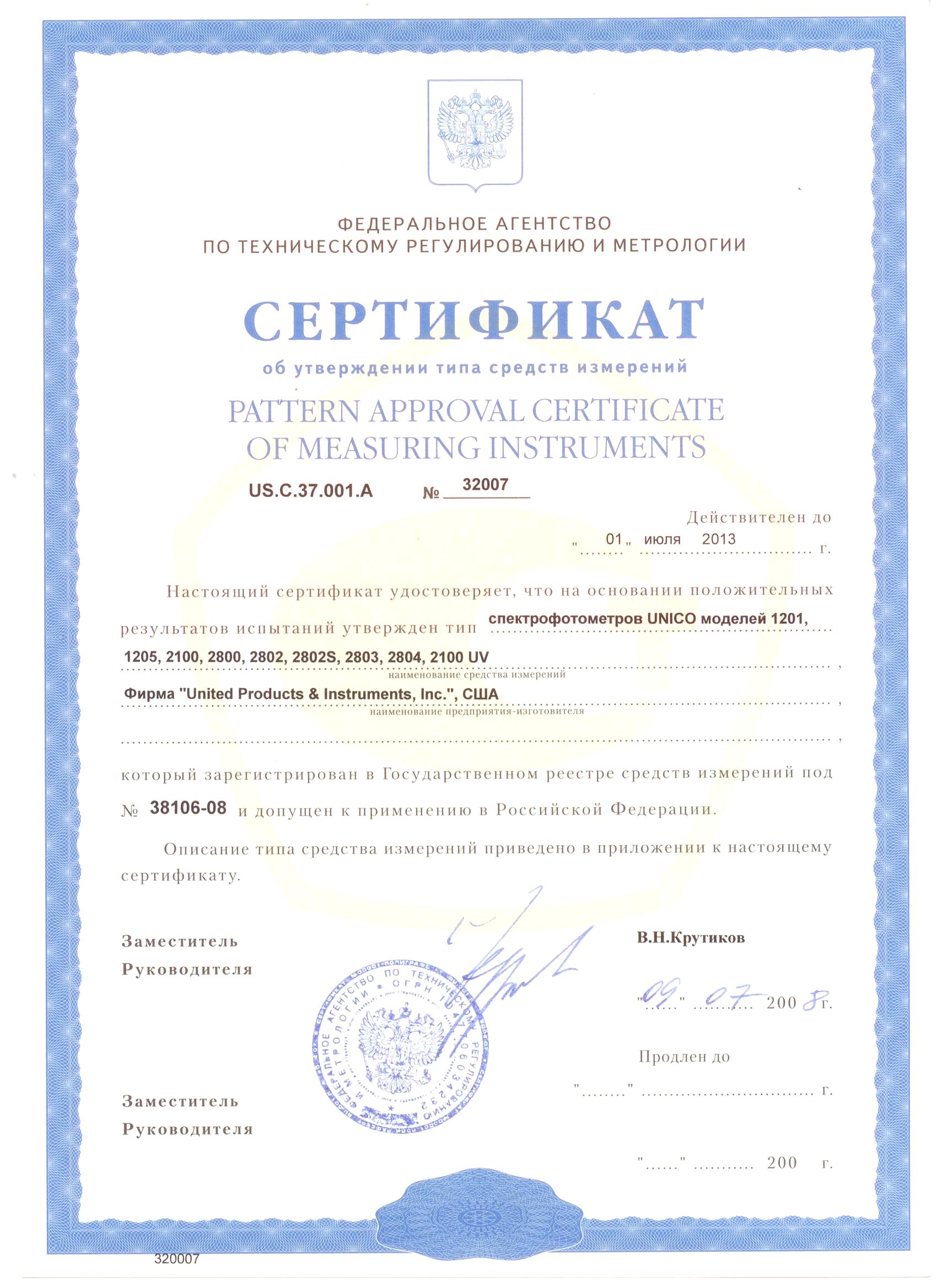 Сертификат об утверждении типа средств измерений